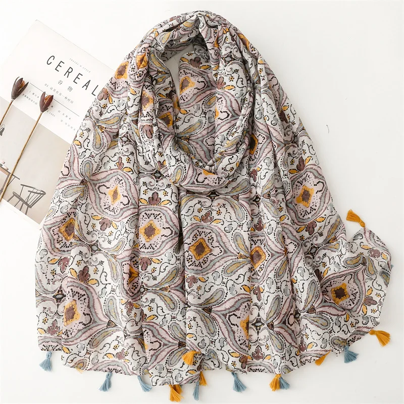 Winter Leopard Floral Patchwork Tassel Viscose Shawls Scarf Lady High Quality Wrap Pashmina Stole Bufandas Muslim Hijab 180*90Cm