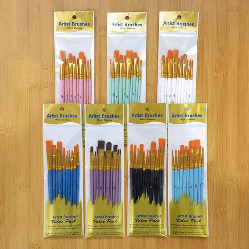 10pc Paint Brushe Set Nylon Painting Brush Short Rod Oil Acrylic Brush Watercolor Pen High Quality Professional Art Supplies