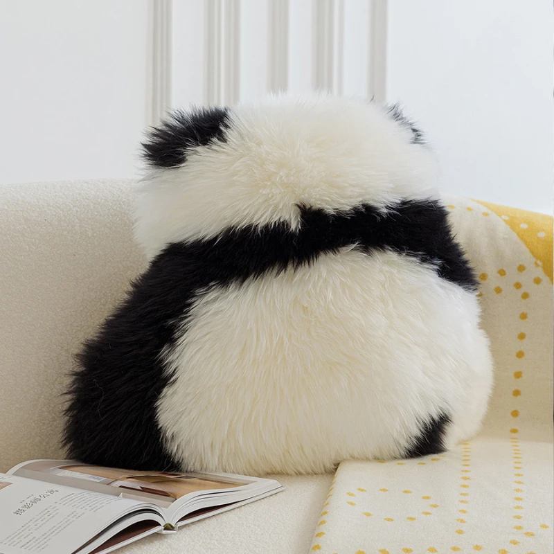 Panda back cute throw pillow real wool cushion sofa living room birthday moving valentine's day gift