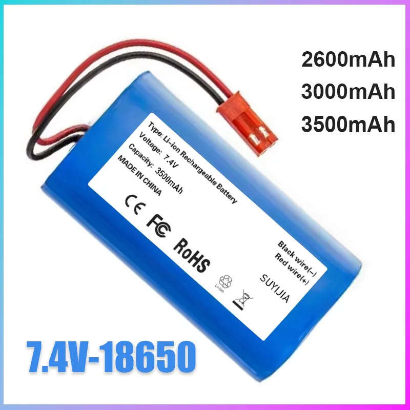 3000 mAh 3500 mAh 2600 mAh 7,4 V wiederaufladbarer Li-Ionen-Akku mit 2P JST rotem Stecker, DIY-Batterien 18650 2S1P-Akku.