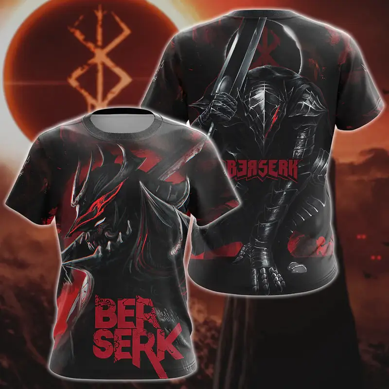 Anime T-shirts Man Berserk Guts Print 3D Mens Women Harajuku Tees Shirt Casual Personality Short sleeve Top Clothing Streetwear