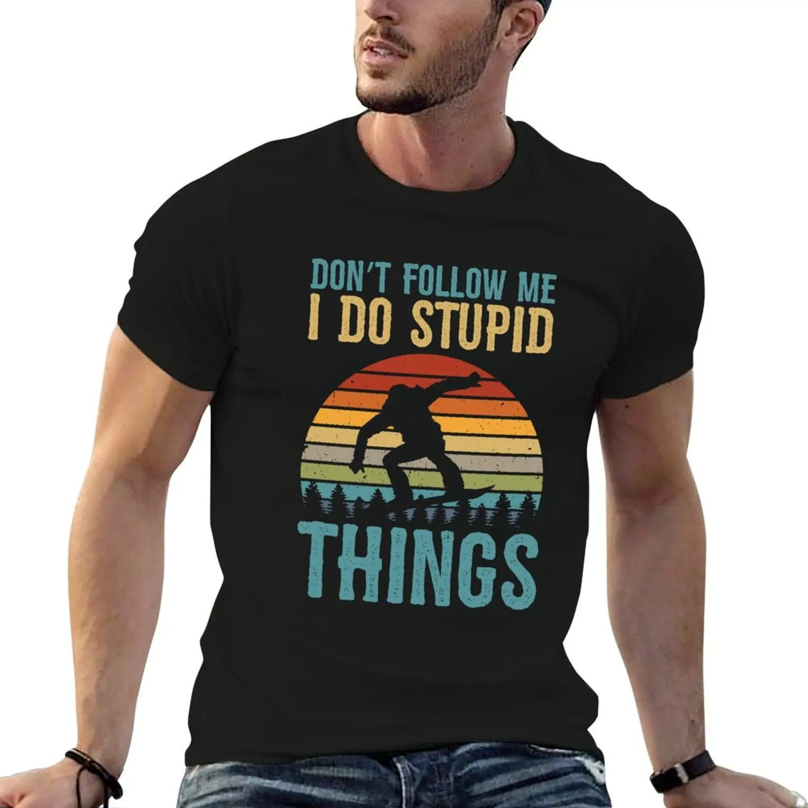 Don't Follow Me I Do Stupid Things Snowboarding T-Shirt vintage graphic tee graphic tee shirt mens clothing