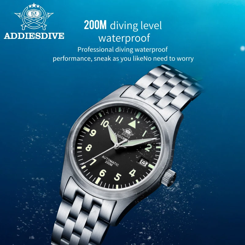 Addiesdive 39 مللي متر الغوص ساعة NH35 الياقوت الفولاذ المقاوم للصدأ التلقائي ساعات آلية 200 متر مقاوم للماء مضيئة MY-H2 ساعة اليد