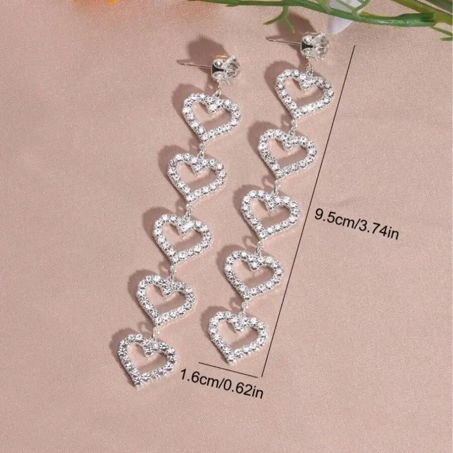 

New Cross-Border Fashion Tassel Heart Earrings, New Korean Version Heart-Shaped Diamond-Studded Versatile And Stylish Earrings