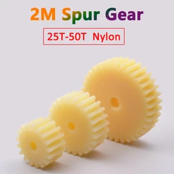 1pc Spur Gear 2M 25T-50T Transmission Drive Cylindrical Gear Nylon Plastic 2 Modulus 25 26 27 28 29 30 32 34 35 36 38-50 Teeth