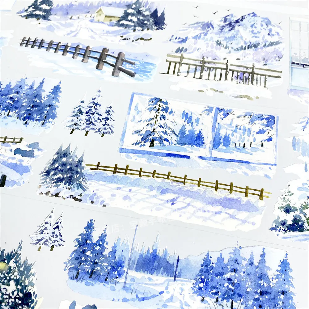 Washi Pet Tape Journal V67 Falling Snow Homing 9999 Winter Mountain Ancient Chinese Scrapbooking Planner Sticker Card Diy Loop S