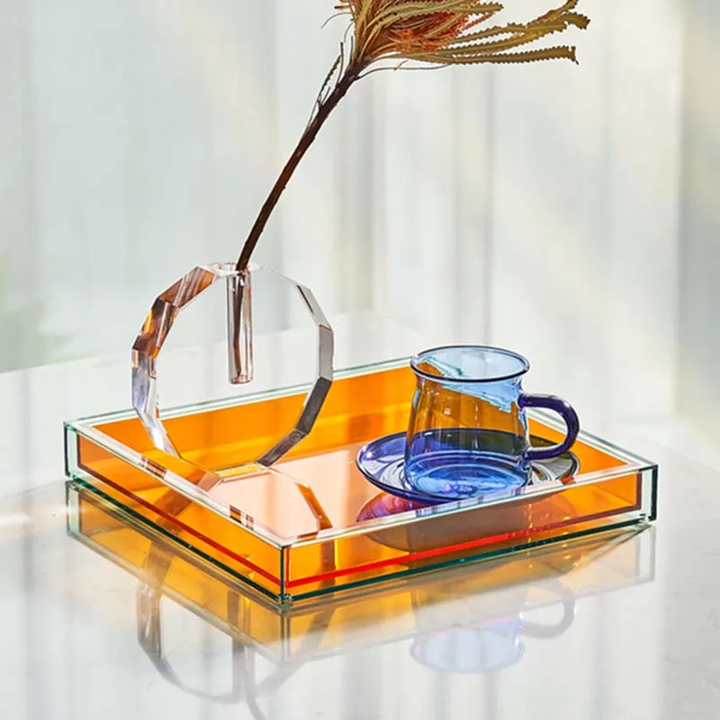 

Creative Decorative Tray Modern Decorative Tray Jewelry Perfume Makeup Organizer Transparent Square Bathroom