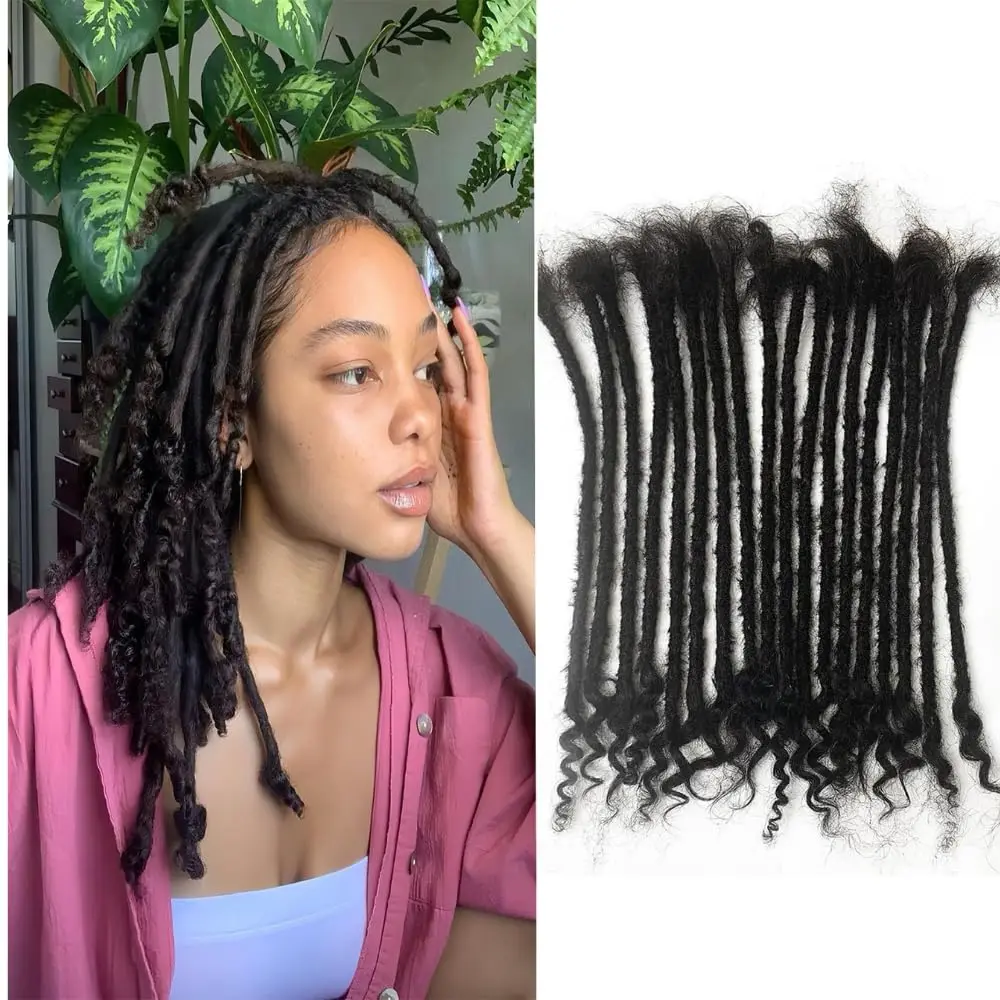 0.4Cm Width Dreadlock Extensions 10 Inch 30 Strands 100% Permanent Loc Extensions Human Hair Natural Black Curly Locs Human