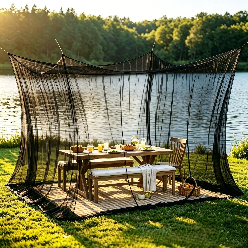 Square Oversized Mosquito Net Suitable for Both Outdoor and Indoor Use with 1 Opening Mesh Curtain for Camping