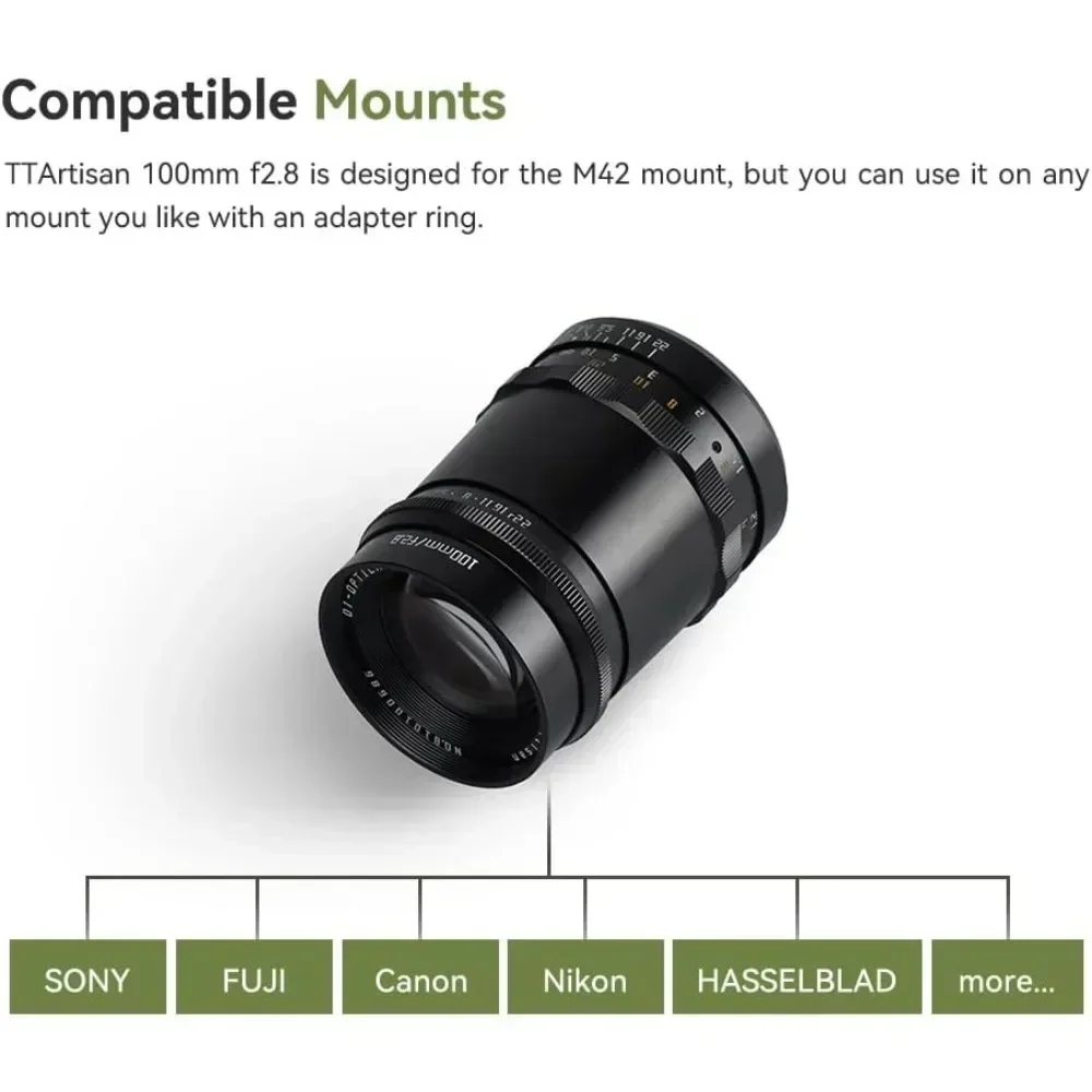 TTARTISAN 100mm F2.8 MF Full Frame Soap Bubble Bokeh Camera Lens for M42 Mount Adapt to Sony E Fujifilm XF Nikon Z Leica M