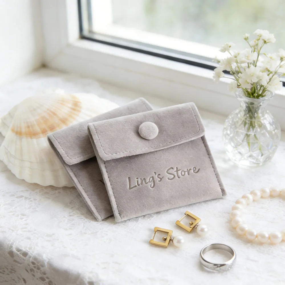 

Custom Logo Velvet Snap Jewelry Bag Ring Earring Bracelet Pendant Necklace Packaging Button Envelope Gift Pouch Wedding Favors