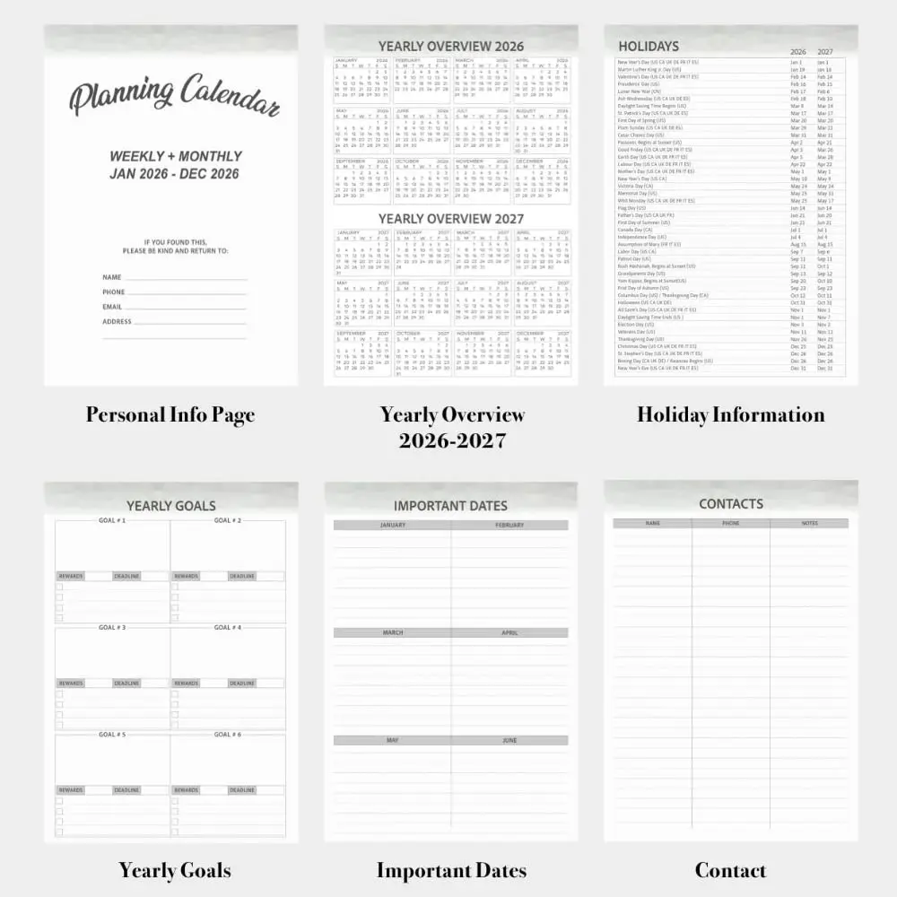 المحمولة A5 2026 مخطط بو الجلود بلون للقيام قائمة المفكرة مع التقويم DIY بها بنفسك موعد كتاب اللوازم المدرسية #4