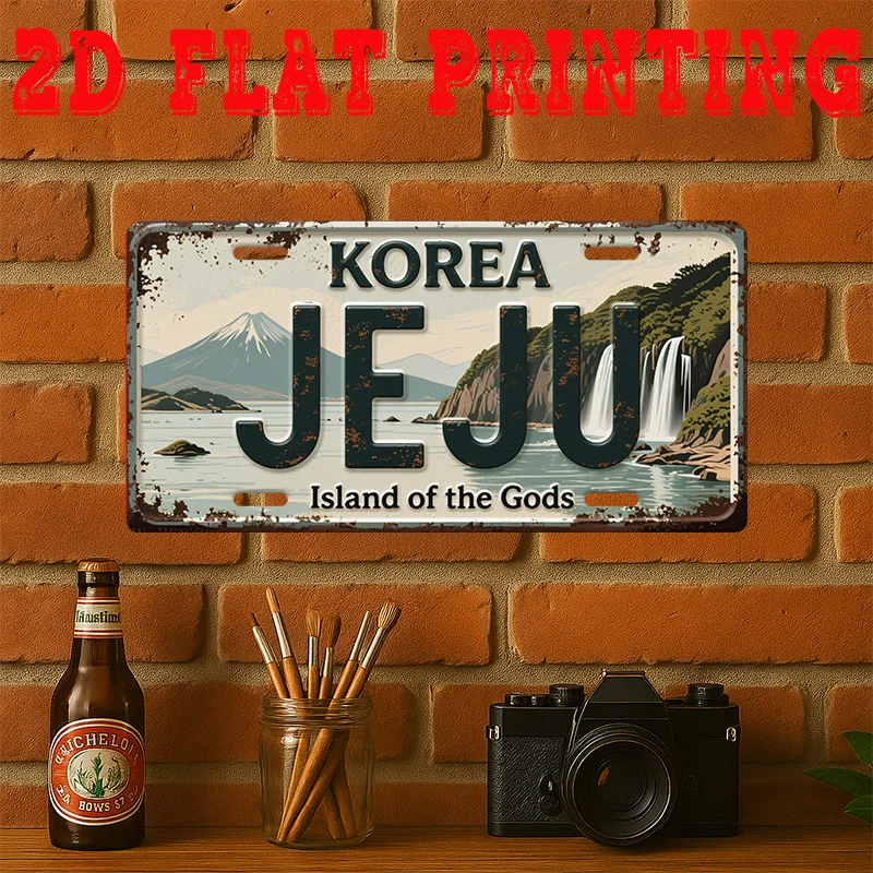 2D Flat Vintage Metal Sign Representing The Korean Heritage of Jeju Island, Ideal for Wall Decoration Korean Home, Cafe, Beach