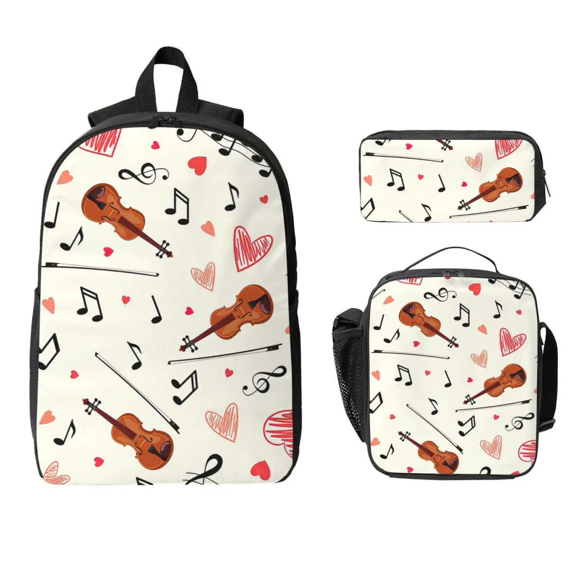 

Violin Pattern Backpack Student Boys Girls BookBag School Bag Laptop Shoulder Bags 3ps Insulated Lunch Bag Pencil Case