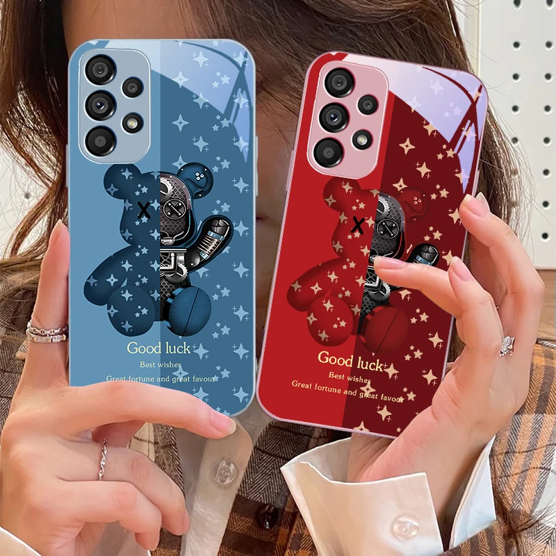 Brown Machine Bear For Samsung Galaxy S10 4G S20 11E 30 S21 22 S24 Fe Pro S23 S25 Ultra 5G S9 Tempered Glass Phone Case