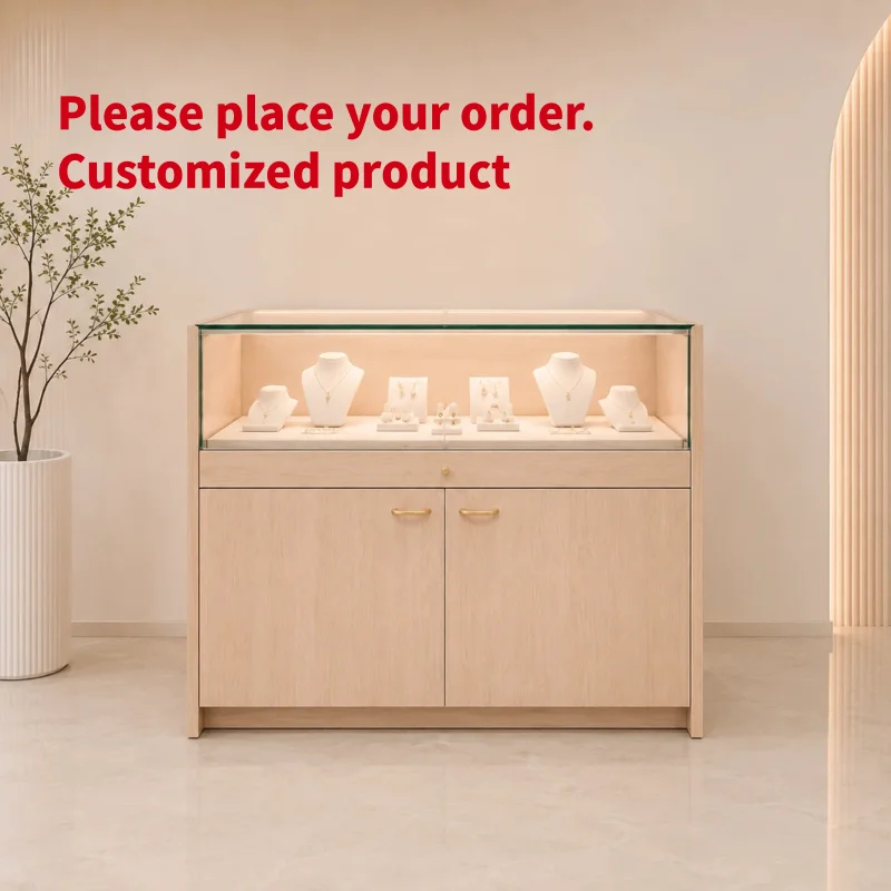 custom.Jewelry Display Showcase Milk White Jewelry Cabinet with LED Lighting High End Retail Boutique Interior Furniture Shop Fi