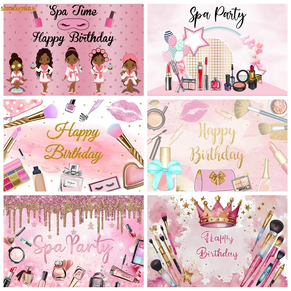 

Pink Girl Spa Party Theme Background for Photography Makeup Princess Birthday Party Photo Zone Decor Backdrop Photographic Props