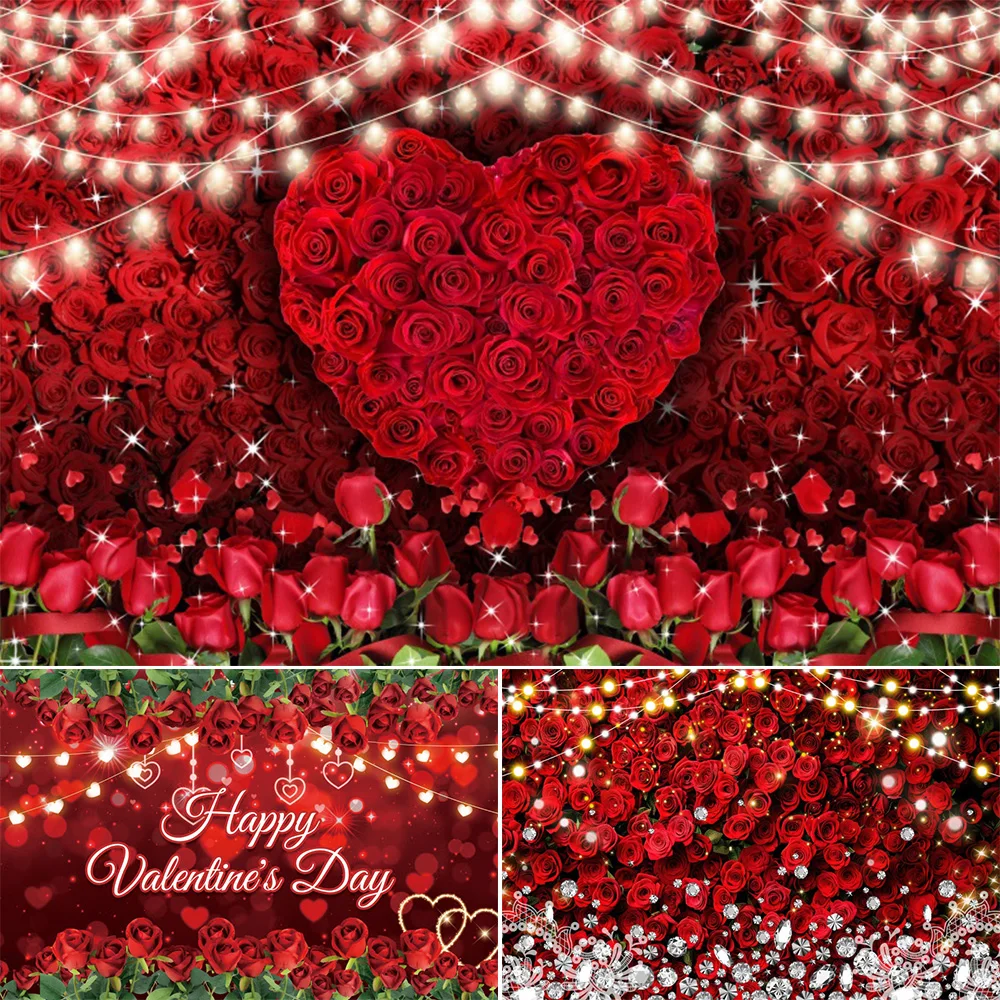 Valentine's Day Rose Flowers Wall Photography Background Romantic Wedding Banner Heart Shaped Ring Lover Portrait Photo Backdrop