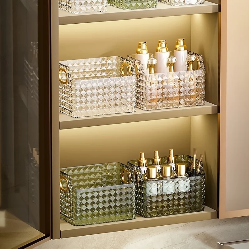 Light luxury mirror cabinet storage box bathroom transparent makeup brush organizer makeup and skin care product storage basket