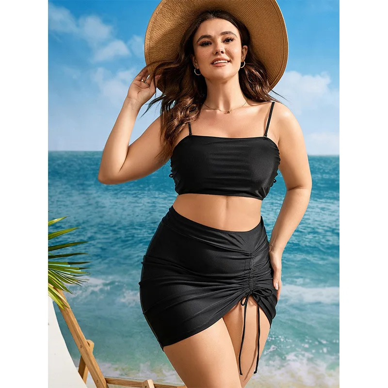 

Solid Color Plus Size Split Swimsuit Women's Sexy Bikini Three Piece Set New Hot Selling Suspender Bikini Women Casual Y2k