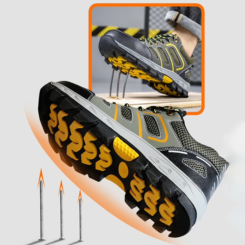 

Oulylan Men Lightweight Protection Shoes Anti Piercing Cowhide Work Footwear Anti Smashing Steel Toe Safety Boots Size 38-46