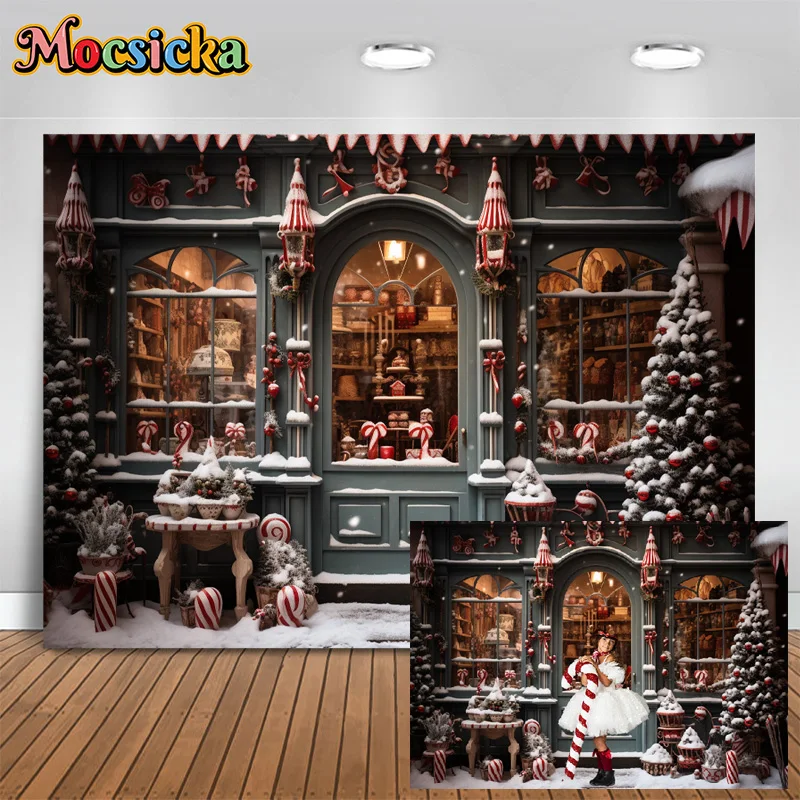 Mocsicka Winter Photography Backdrop Christmas Party Xmas Tree Shop Background Kid Birthday Cake Smash Banner Studio Photo Prop