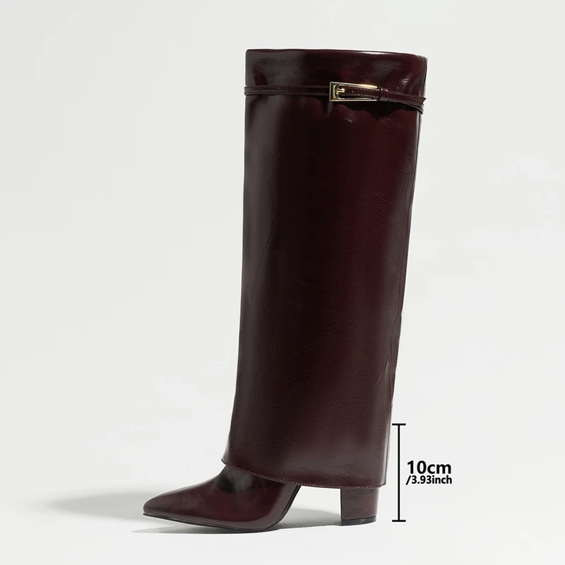 Eilyken Winter Street Fashion Belt Buckle Women Knee High Boots Pointed Toe Square Heels Ladies Shoes Long Botas Mujer image 6
