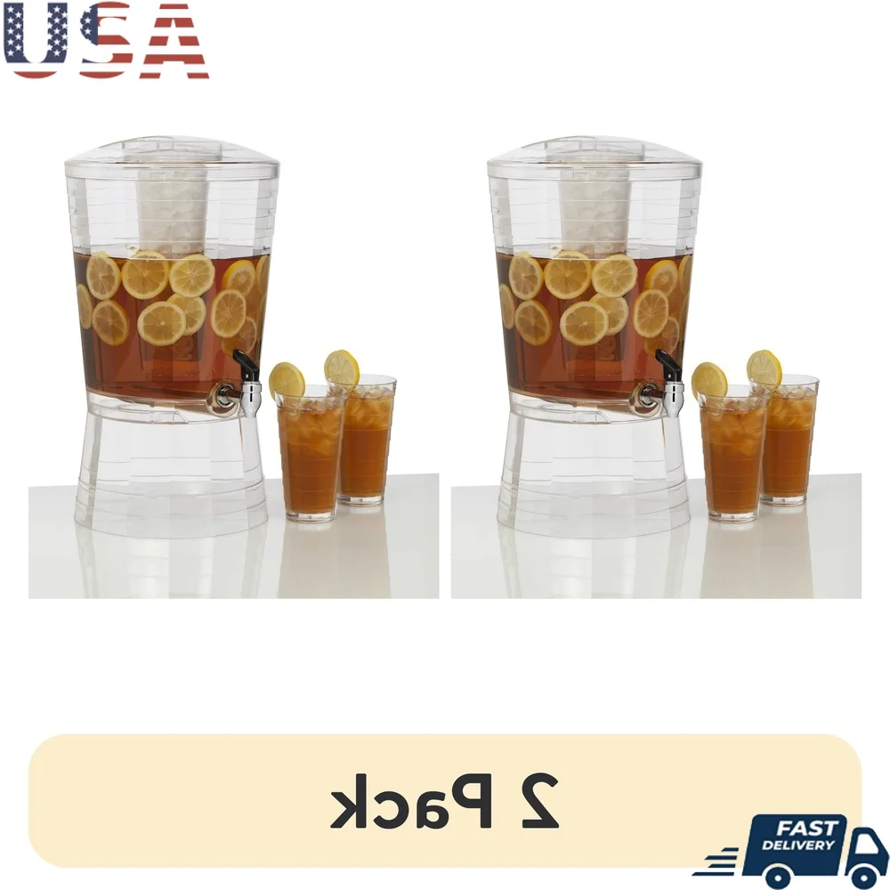 

2 Pack 3 Gallon Clear Acrylic Beverage Dispenser with Dripless Spigot and Removable Ice Core Ideal Parties Gatherings Events