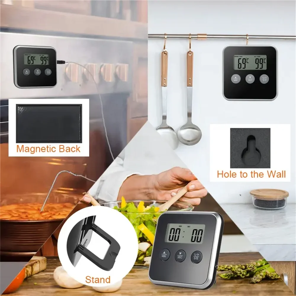 LCD Food Meat Thermometer Digital Display Oven BBQ Timer Baking Cooking Food Thermometer With Remote Probe