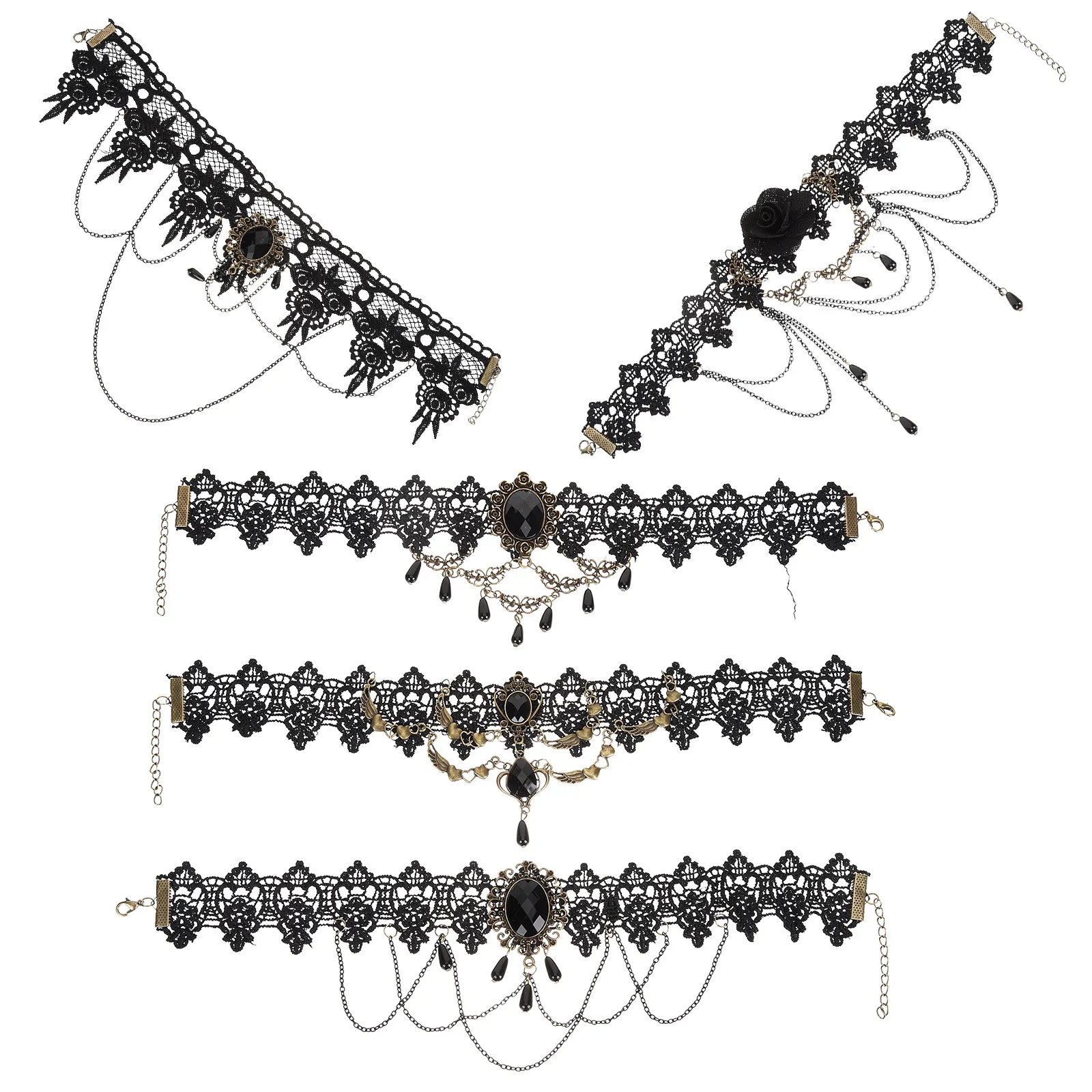 

5Pcs Lace Choker Necklace Gothic Black Lace Choker Punk Style Party Costume Accessories Gothic Necklace Goth Accessories