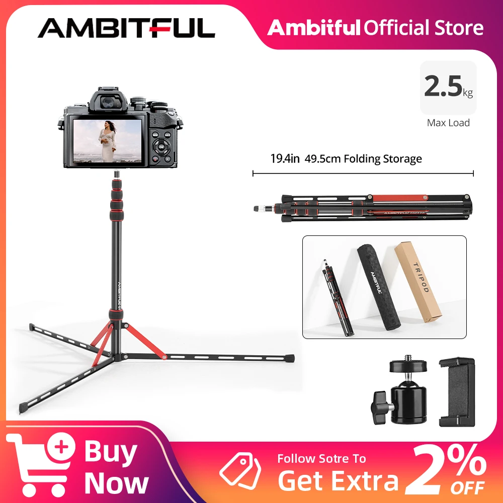 

Ambitful GM220 Photographic Adjustable Tripod 1/4 Screw Ring Fill Light Stand For Ring Light Lamp Softbox Flash Lighting Stand