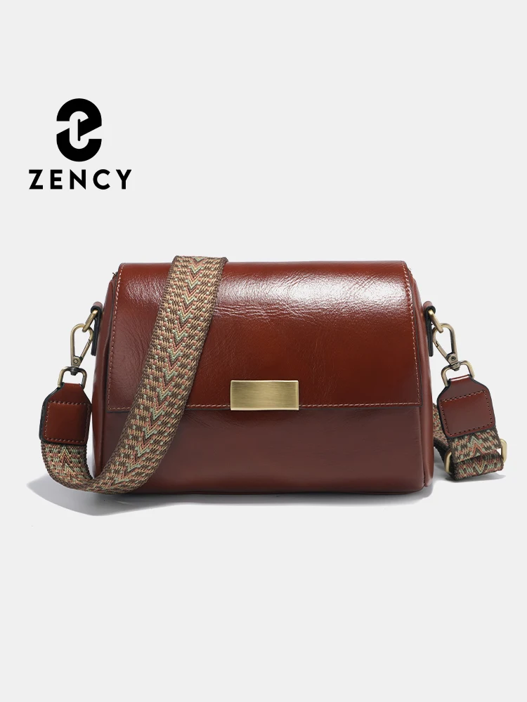 Zency Genuine Leather Vintage Designer Handbag For Women Large Capacity Shoulder Bag New Brown Crossbody Bag Flap Bag Purse 2024