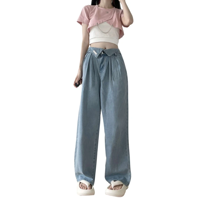 

Himifashion Summer Denim Pants Women 2023 High Waist Y2k Baggy Jeans Vintage Korean Style Fashion Streetwear Wide Pants Black H