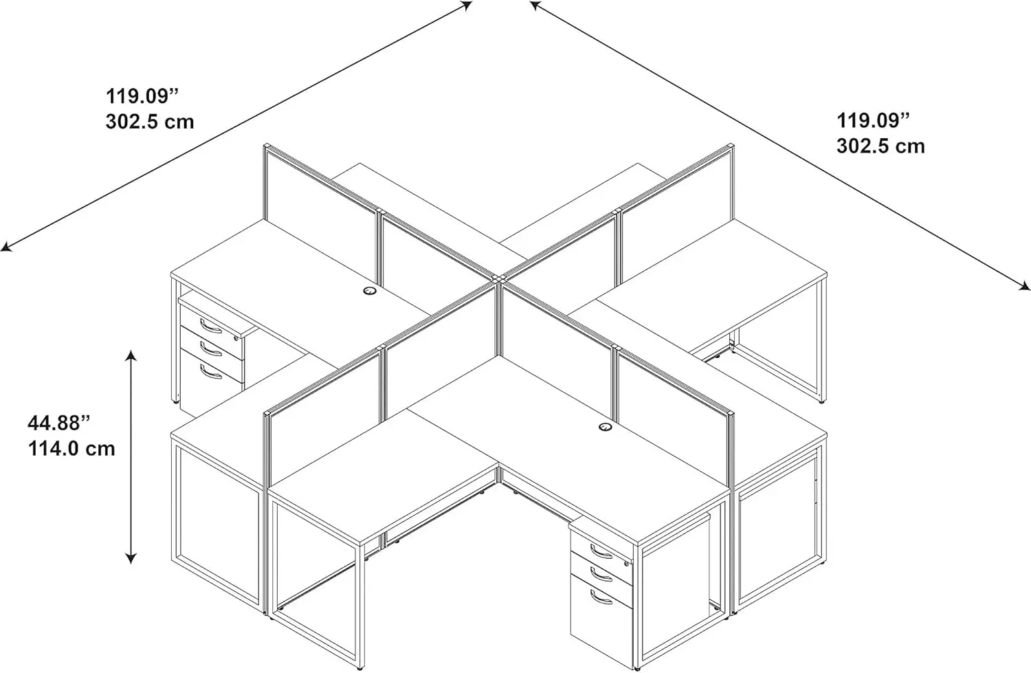 Easy Office-escritorio de 4 personas en forma de L con cajones, 60W x 45H, MOCA Cherry satinado