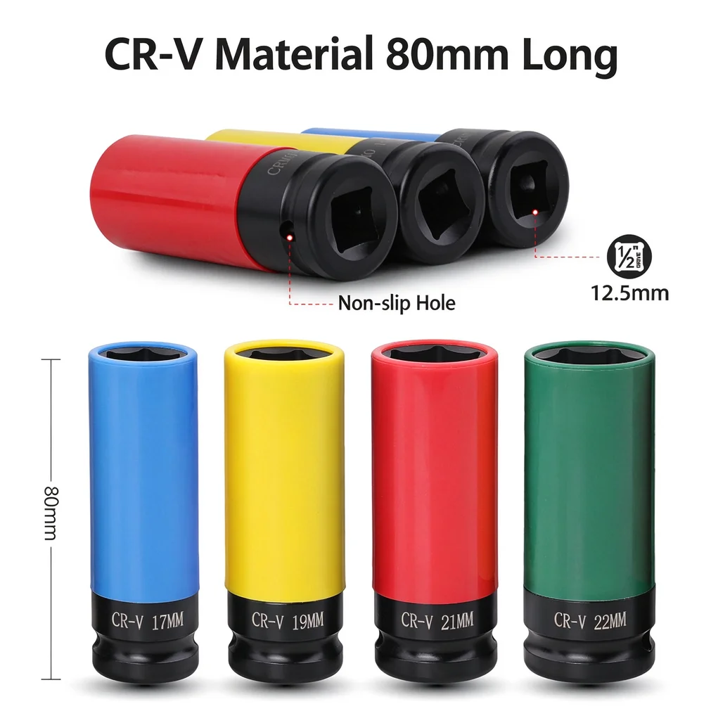 17/19/21/22mm Hex Sockets Pneumatic Wrench Tire Screw Sleeve Drive Wheel Protector Impact 1/2 Inch Sleeve Nut Socket Tool
