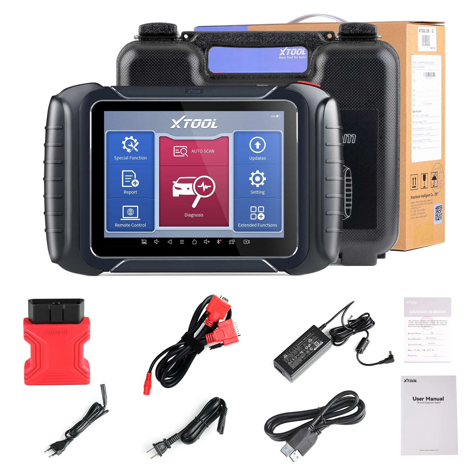 XTOOL D8 Automotive Scan Tool Bi-Directional Control OBD2 Car Diagnostic Scanner ECU Coding 38+ Services Key Programming