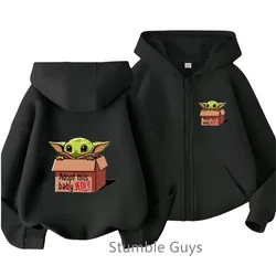 Kawaii Baby Yoda Print Hoodie Children's Fashion Street Zipper Hoodie Suit Casual Jogging Manda Sweatshirt Funny Cartoon