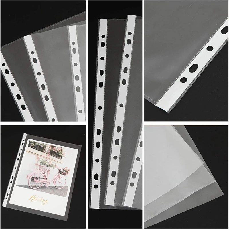 100Pages 11-Hole Sheet Protector Clear 11-Hole Sheet Protector Binder Pocket Paper File Letter Sheet Binder Sleeves 8 Silk