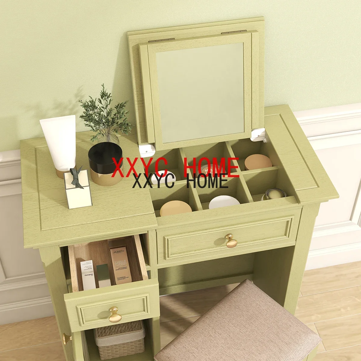 Simple Dressing Table Idyllic Fresh Makeup Table Small Storage Table Mirror All-in-One Cabinet