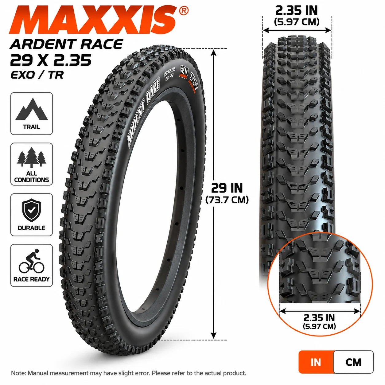 MAXXIS Ardent Race 29x2.35 MTB-Reifen EXO-Schutz TR Tubeless Ready 60TPI Faltbarer Mountainbike-Reifen – Detail 6