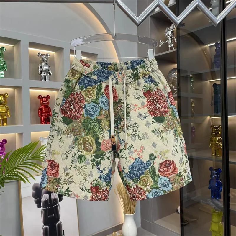 2024 Butterfly Popular Jacquard Shorts Men\'s Summer Casual and Breathable Knee Length Pants Lovers Wild Straight Beach Pants