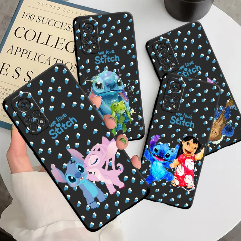 Disney Stitch Cute Case For Xiaomi Poco X3 NFC X5 X4 11 Lite 11T 12 13 10T 9T F3 F1 C40 M3 M4 M5 Black Soft Funda Phone Cover