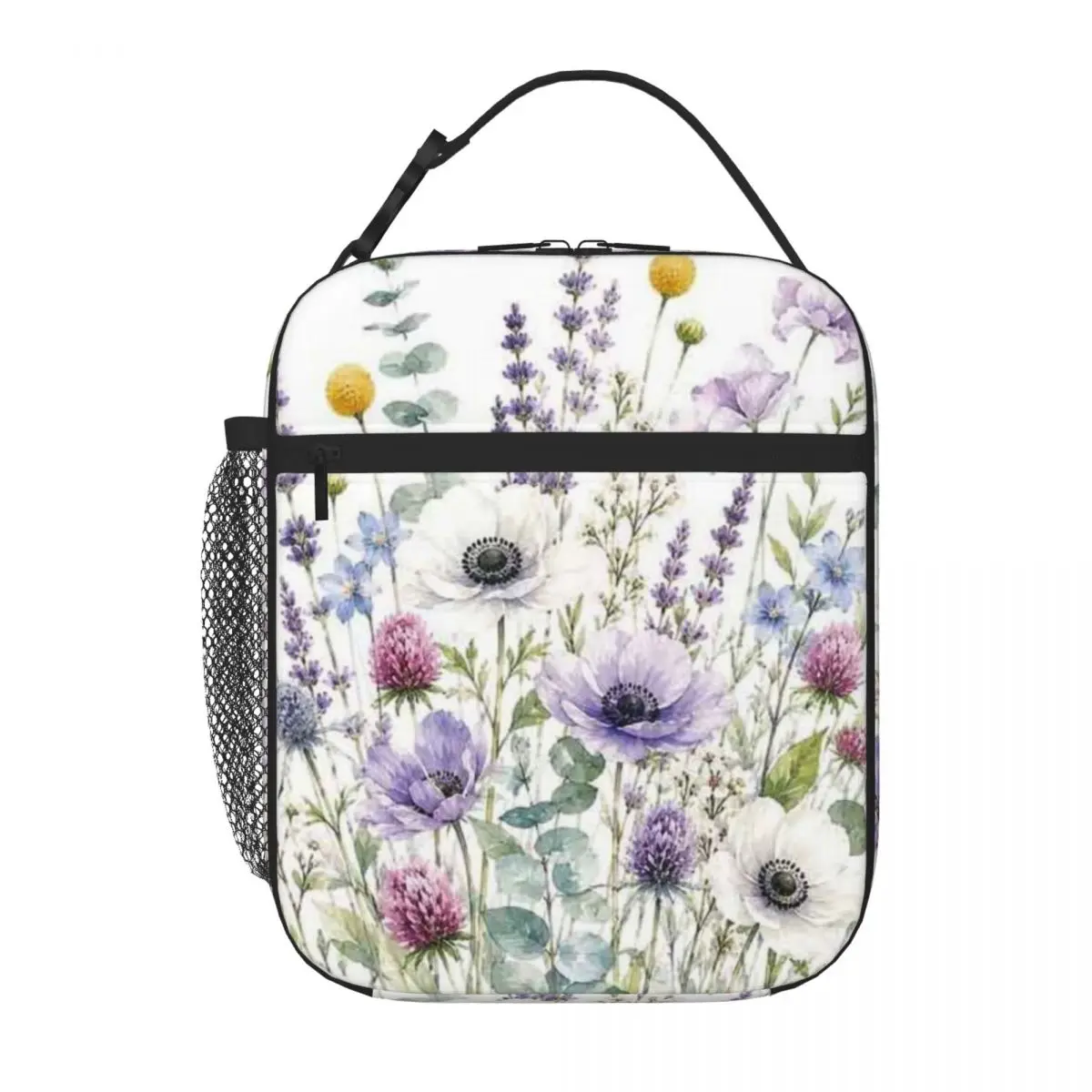 Bestselling Pastel Wildflower Bouquet Watercolor Plain Design Leakproof Lunch Bag Car Driving Lunch Lunch Handbag
