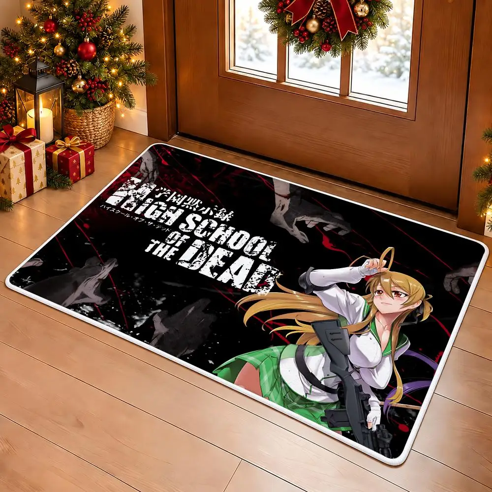 Intense Anime H-Highschool Of The Dead Floor Mat Soft Non Slip Flannel Door Mat for Bathroom Kitchen Bedroom Home Decor
