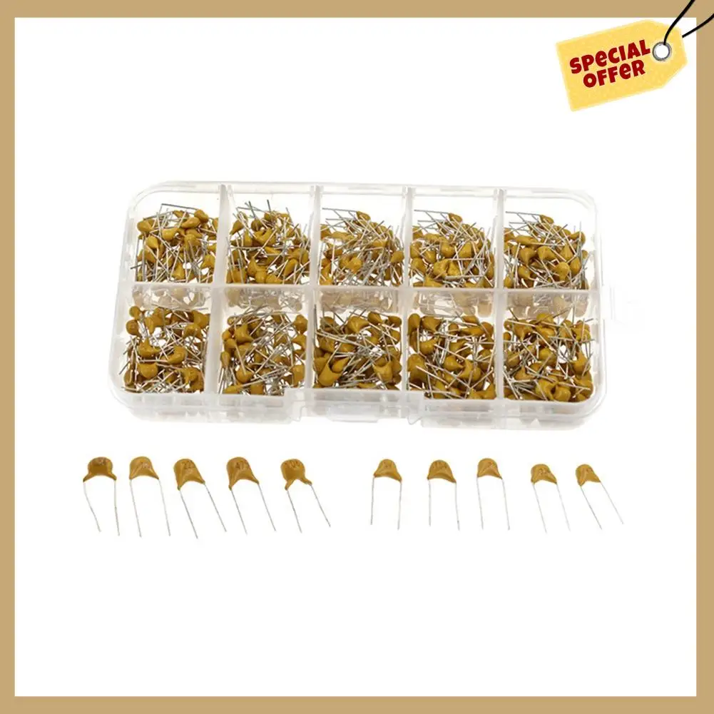Rendimiento estable-500Pcs/Box 10Values X50pcs (0,1Uf - 10Uf) Kit surtido de condensadores monolíticos con caja de almacenamiento