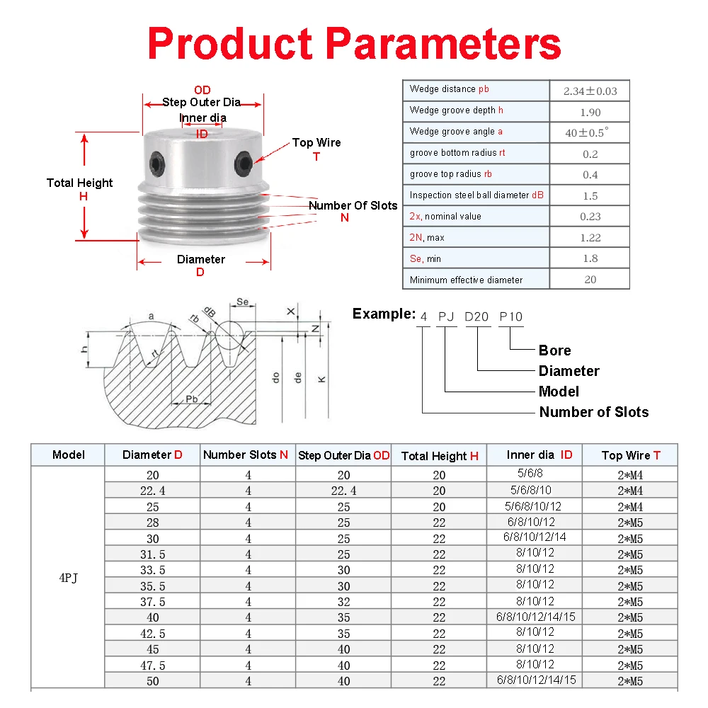 4PJ Multi Wedge Wheel PJ Belt Pulley 4 Slots Motor Shaft 4 Peak Groove Pulleys Timing Pulley 5/6/8/10-15mm Transmission Parts