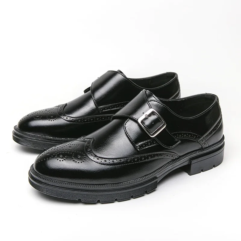 Men Loafers Shoes Round Toe Buckle Strap Black Brown Business Shoes for Men with  Size 38-46 Dress Shoes Men