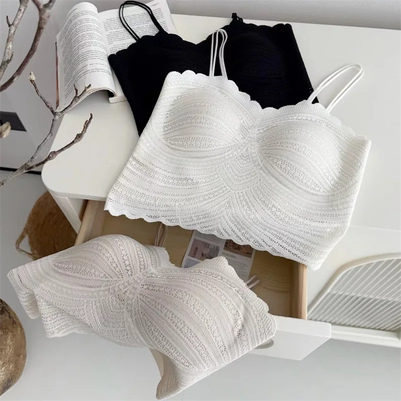 Seamless Lace Camisole with Built-in Bra Padded Bralette Backless Ruched Fashion Soft Layering Tank Top for Women Outwear