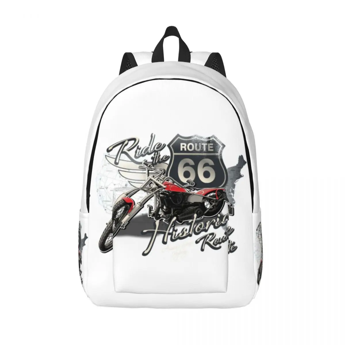 US 66 Biker Travel Canvas Backpack School Laptop Bookbag Route 66 America Highway Motorcycle College Student Daypack Bags