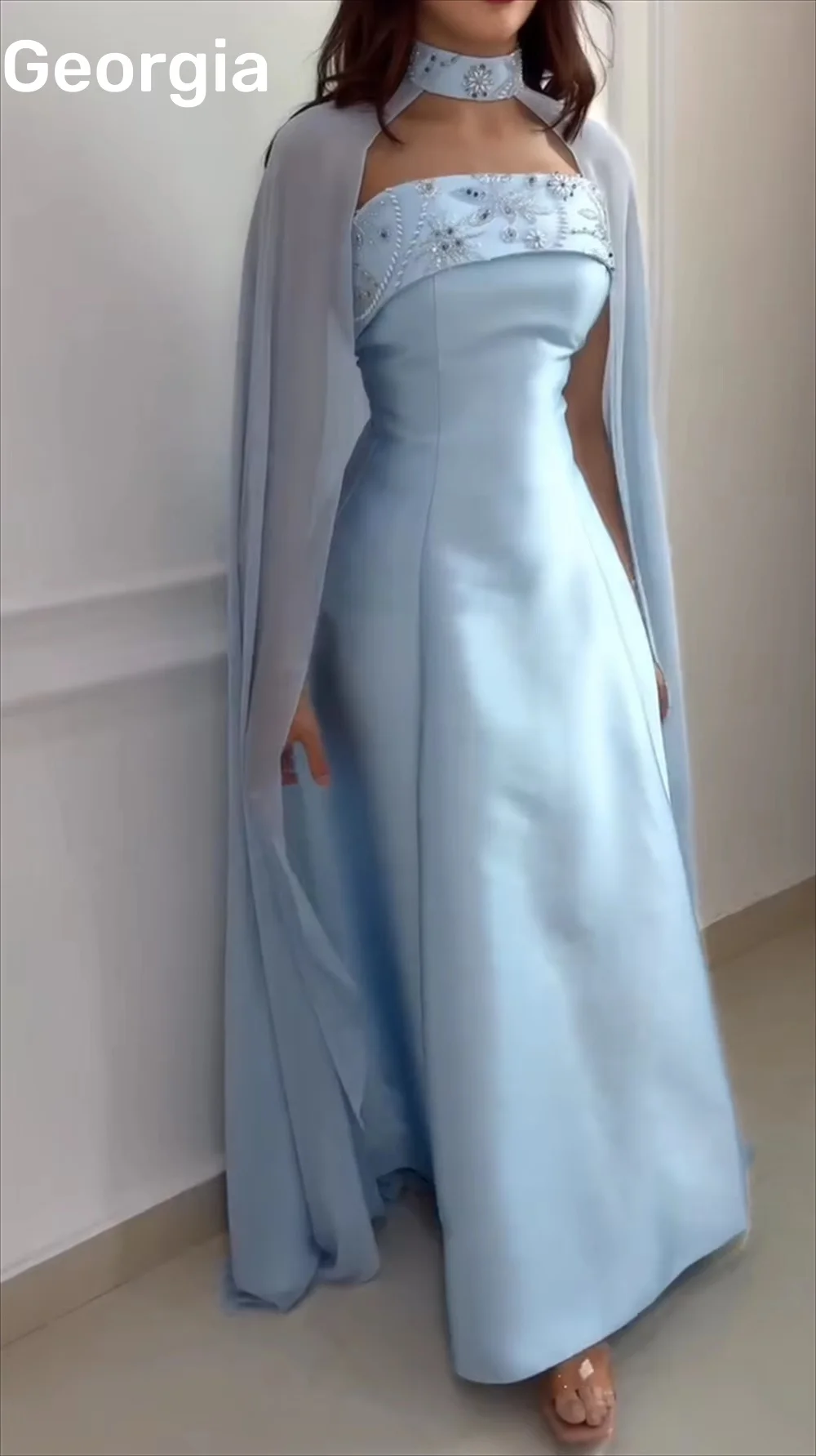 공식 행사 드레스 맞춤형 컬럼 스트랩리스 바닥 길이 럭셔리 이브닝 드레스 지퍼업 캡 스트랩 베스티도스 데 피에스타 R